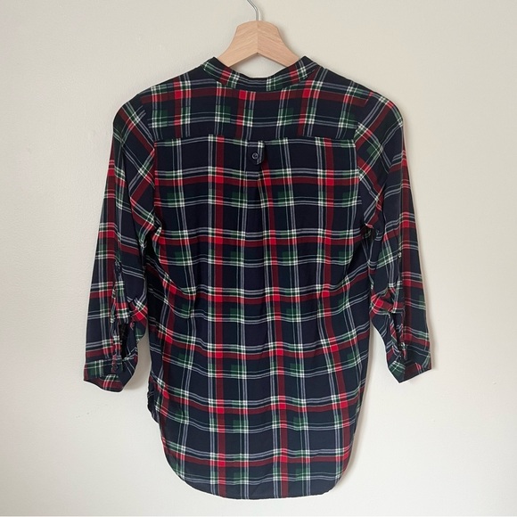 Market & Spruce Dark Blue Plaid Henley Blouse Top Size Small - Picture 3 of 6
